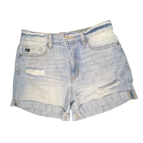 KanCan Light Wash High Rise Distressed Denim Shorts - Picture 1 of 5